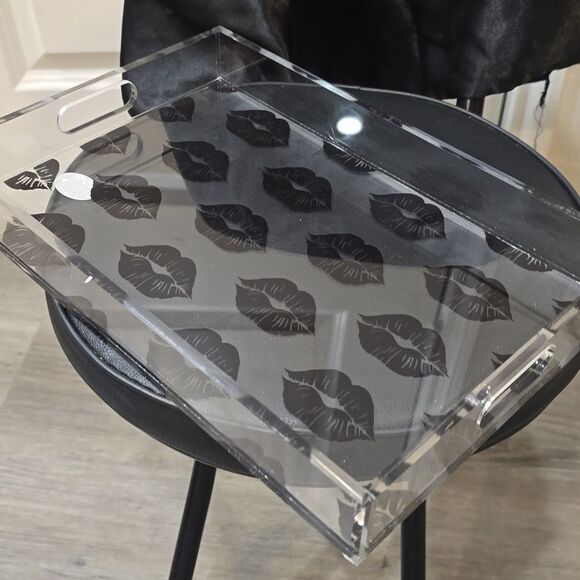 At Home Black Lip Print Decorative Acrylic Tray w/Handles - Picture 6 of 8
